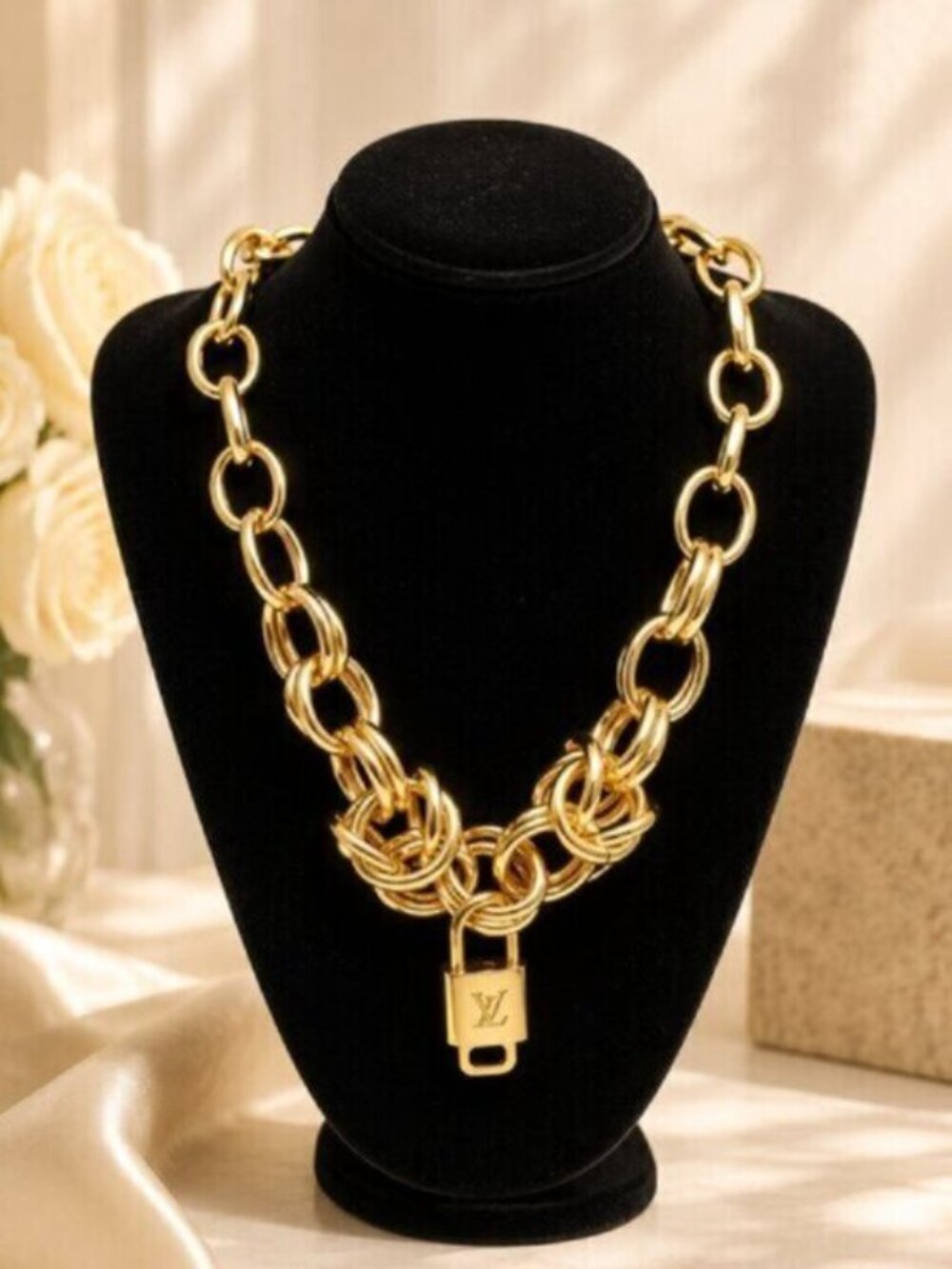 Gold-Plated Necklace with Authentic Louis Vuitton Padlock